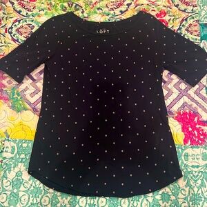 Short sleeve blue shirt with‎ silver polka dots